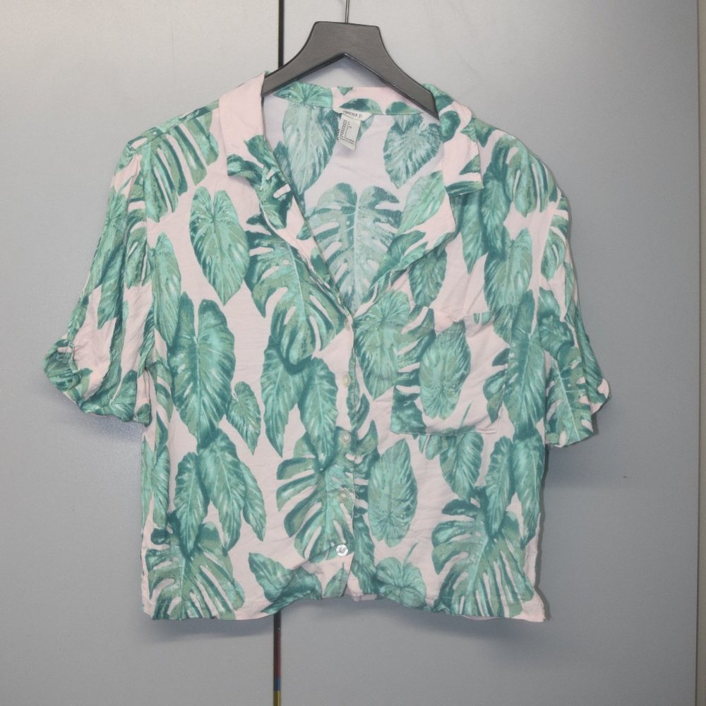 Forever 21 Hawaiian Cropped Shirt, Size Large
